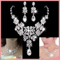 [LK] 4in1 diamonds CrystaWomens Fashion Luxury Necklace Earrings Necklace Banquet Wedding Jewelry Set