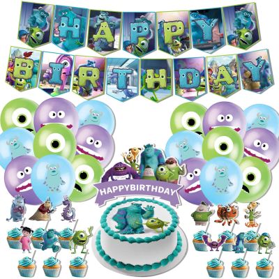 Disney Monsters University Mike Wazowski Theme Balloon Banners Cake topper  Birthday Party Decoration Baby Shower Supplies Artificial Flowers  Plants