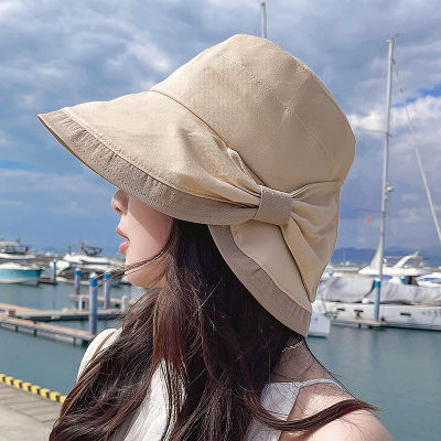ฤดูร้อนผู้หญิง Bow Tie แฟชั่นกว้างขนาดใหญ่ Brim Sun หมวกชายหาดกลางแจ้งหมวกชาวประมง UV Proof Sun Protection หมวกหมวก