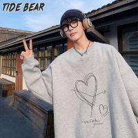 TIDE BEAR เสื้อยืดผู้ชายแขนยาวคอกลมเสื้อยืดแขนยาวสำหรับผู้ชาย,เสื้อยืดพิมพ์ลาย Love แขนยาวเสื้อกีฬาคอกลมไซส์ใหญ่