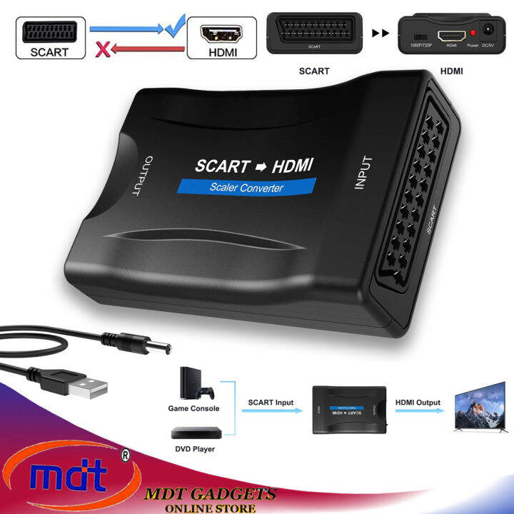 SCART to HDMI Adapter Converter, Converts Analog Scart Input to HDMI