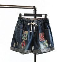 HOT ； 【มีไซส์ใหญ่】Plus Size Women Short Jeans Denim Shorts Embroidery Ladies Slim Casual Summer