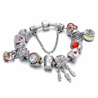Fashion Antique Silver plated Pa Bracelets Bangles Crystal Heart Charm Beads Bracelet for Women DIY Original Jewelry Gift