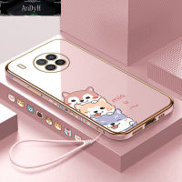 AnDyH Casing Case For Huawei Nova 8i Honor 50 Lite Case Fashion Cute Cartoon Dogs Luxury Chrome Plated Soft TPU Square Phone Case Full Cover Camera Protection Anti Gores Rubber Cases For Girls