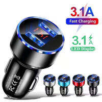 ส่งของจากประเทศไทย Dual USB Car Charger 3.1A ที่ชาร์จแบตในรถ2พอร์ตจอแสดงผลLCDดิจิตอล12-24VสำหรับiPhone Xiaomi Samsung Fastชาร์จแรงดันไฟฟ้าที่ชาร์จแบตในรถ อะไหล