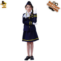 Girls Stewardess Dress Costume Flight Attendant Uniform Party Cosplay Kids Clothes Suit for Purim Costumes