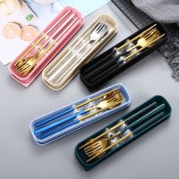 Portable Tableware Set Durable  Stainless Steel Cutlery Soft And Bright Color Student Outdo Or Travel Spoon Fork Chopsticks Set Flatware Sets