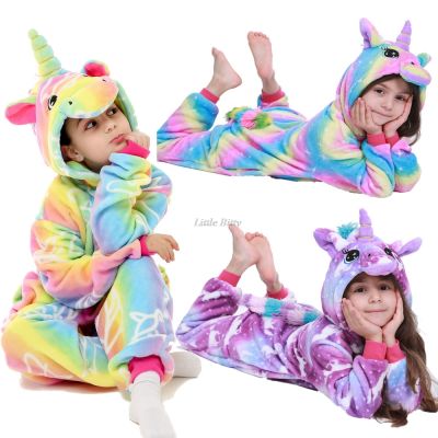 Unicorn Kigurumi Pajamas Rainbow Unicorn Pajamas Children Sleepwear Winter Warm Flannel Soft Cartoon Costume Pyjamas Kids