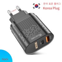 2พอร์ต20W USB Type C ที่ชาร์จเกาหลี QC3.0ชาร์จเร็วเดินทาง KR ปลั๊กอะแดปเตอร์สำหรับ iPhone 14 Pro Max Xiaomi 13 Samsung S23แท่นชาร์จผนังเฉียบ