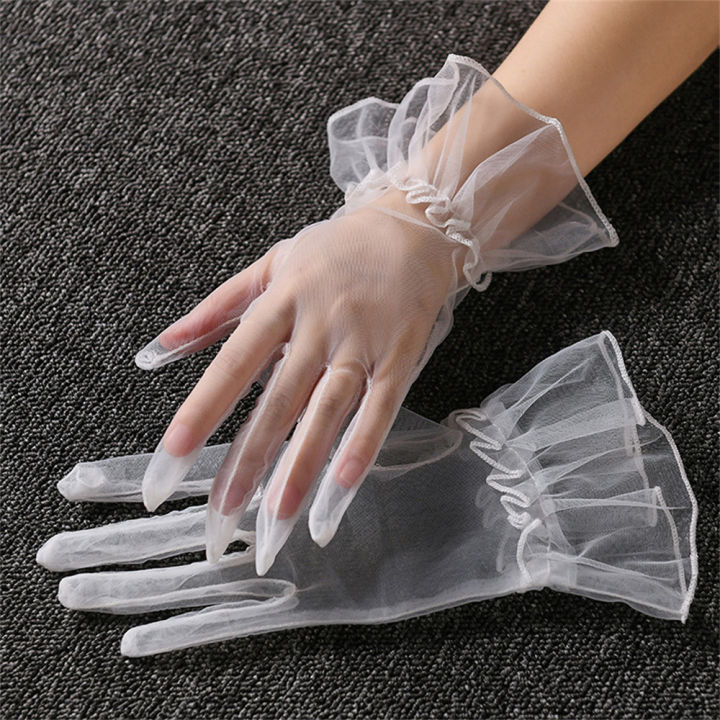 full-finger-wrist-mittens-mesh-ultra-thin-fashion-short-sheer-tulle-gloves