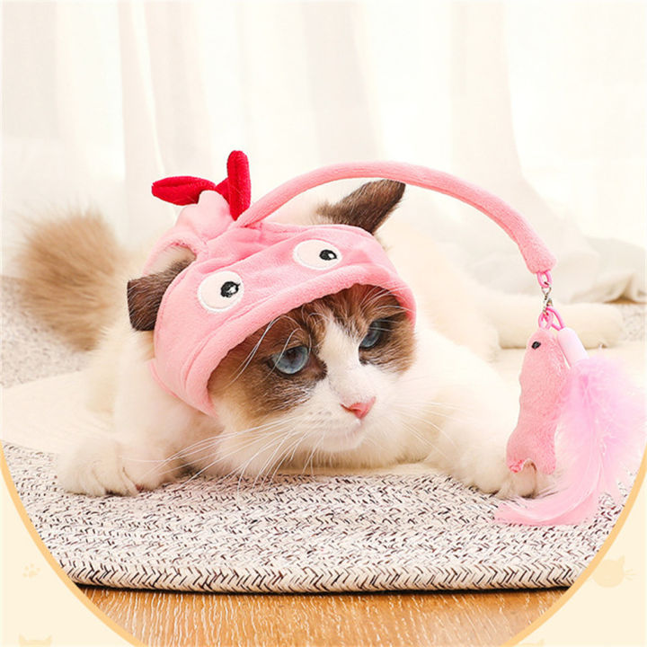 ของเล่นแมวหัวหมวกขนนกตลกหมวกของเล่น