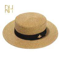 Ladies Sun Boater Flat Hats Small Bee Sequins Straw Hat Retro Gold Braided Hat Female Sunshade Shine Flat Cap RH