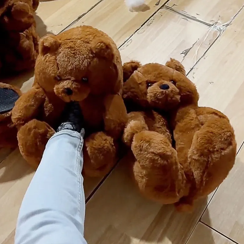 CoCopeanut Fun Teddy Bear Home Slipper for Child Women Designer Animal  Winter Floor Female Kids Fuzzy Slippers Teddy Bear Shoes Slides 