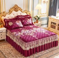 European Queen Sheets Princess Lace Cotton Crystal Velvet Bed Skirt Home Warm Cute Bed Sheets Bedspread Set with Pillowcases