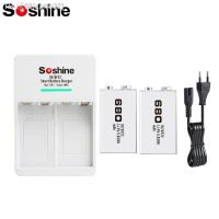 xphb22 Soshine 2PC 9V 6F22 680mAh Rechargeable Battery and 2 Slots Smart EU Battery Charger LiFePO4 Li-ion Ni-MH Batteries Charger Toy