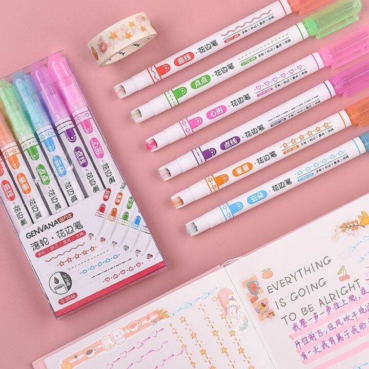 3-6pcs-line-shaped-highlighter-ปากกาที่มีสีสัน-roller-tip-curve-liner-marker-ความแปลกใหม่เครื่องเขียนโรงเรียน-graffiti-art-ปากกา-yrrey