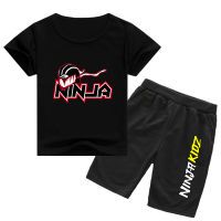 NINJA KIDZ เซ็ตชุดเสื้อผ้า2ชิ้นการ์ตูนเด็กผู้ชายเด็กแขนสั้นของผู้หญิงเสื้อยืด + กางเกงถักชุดวอร์มเด็กเสื้อผ้า0000