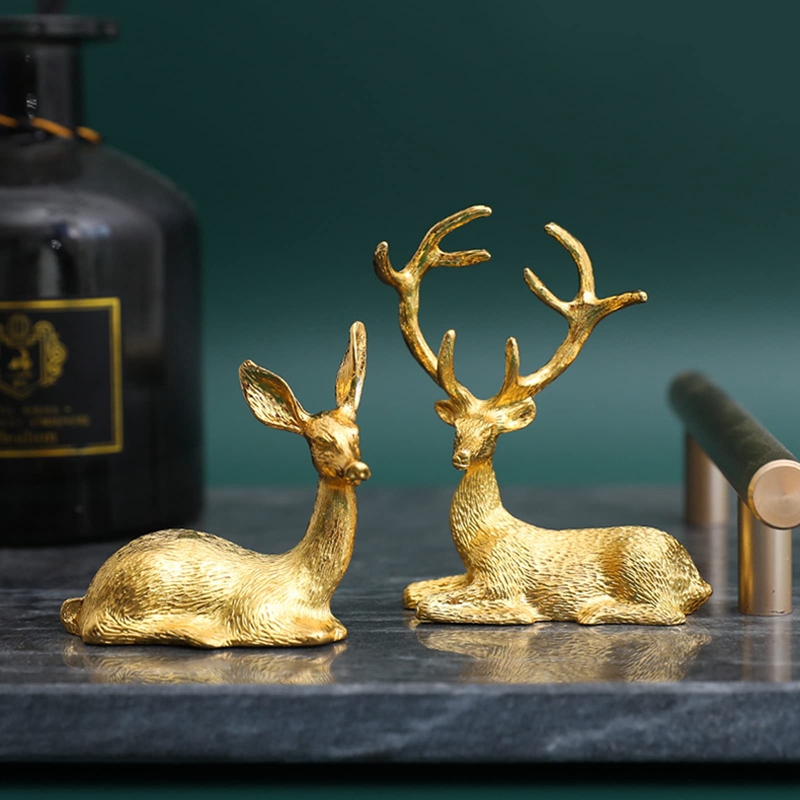 2Pcs Brass Deer Figurines Mini Statue Home Decor Desktop Ornament Collection New 