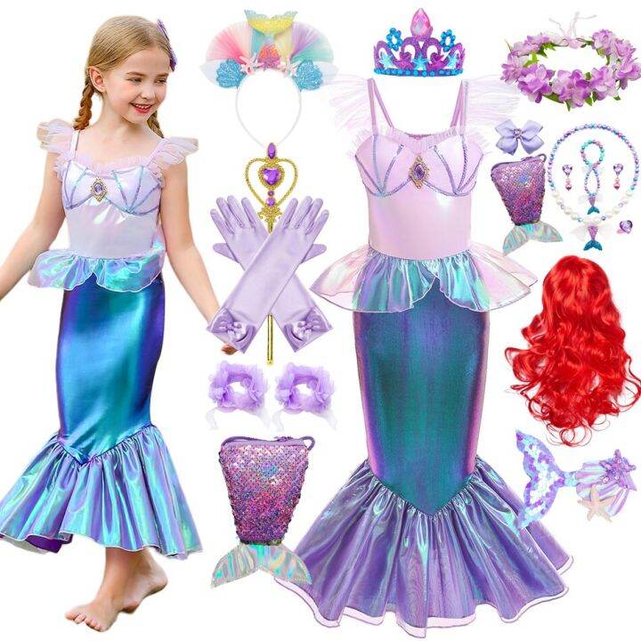 Girl Princess Mermaid Ariel Costume Cosplay Children Birthday Party Mermaid  Princess Dress Carnival Halloween Kids Costumes