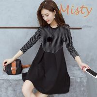 Maternity Dress Black Striped Long Sleeve Woman Dress Mother Clothes