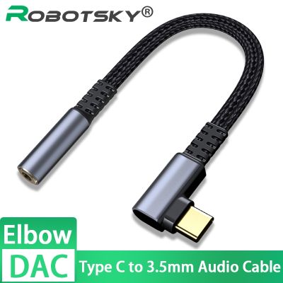 Elbow DAC Chip Type C to 3.5mm Jack Headphone Adapter USB C to 3.5 Audio Aux Cable For Samsung Note 20 Ultra Huawei Mate 40 Pro