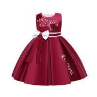 Simplicity Sleeveless satin haute couture Princess Flower bead embroidered wedding dress for girls 3 to 14 years old clothes