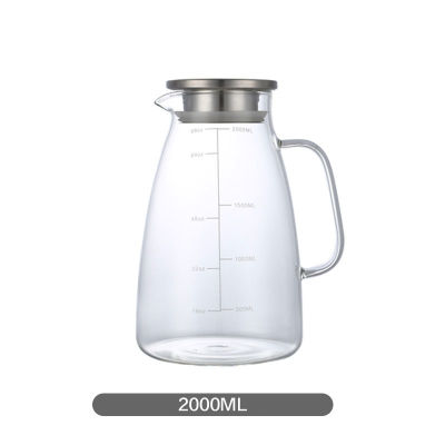 Glass Water Pitcher with Lid and Precise Scale Line Tea Pitcher Heat Resistant Borosilicate Glass Jug for Juice Water Carafe