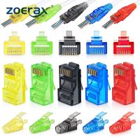 ZoeRax 50PCS RJ45 Cat6 Pass Through Connectors and 50PCS Strain Relief Boots Assorted Colors EZ to Crimp Modular Plug