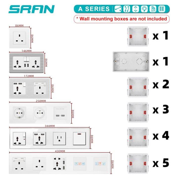 sran-หน้าจอโทรศัพท์คริสตัลติดผนังหลายทาง146-86ปลั๊กไฟ16a-เต้าเสียบไฟฟ้ามาตรฐานอียูแถบซ็อกเก็ตคู่