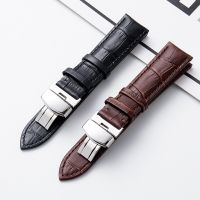 Business Casual Black Brown Genuine Calfskin Leather Watch band Strap Butterfly Buckle Crocodile Pattern Bracelet 18 20 22 24 mm