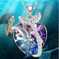 Fashion Zircon Mermaid Tail Necklace Luxury Women 39;s Jewelry Love Crystal Pendant Necklaces for Women Birthday Anniversary Gift