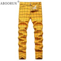 【YD】 ABOORUN Men Striped Jeans Stretch Denim Pants Size Cotton Trousers for Male