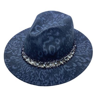 [COD] Cross-border exclusively for hot stamping leopard woolen hat European and flat brim womens cloth streamer pearl
