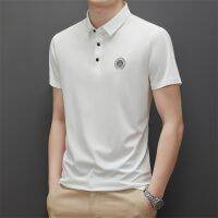 [COD] business summer ice silk high elastic non-ironing middle-aged mens seamless casual short-sleeved lapel thin section T-shirt polo