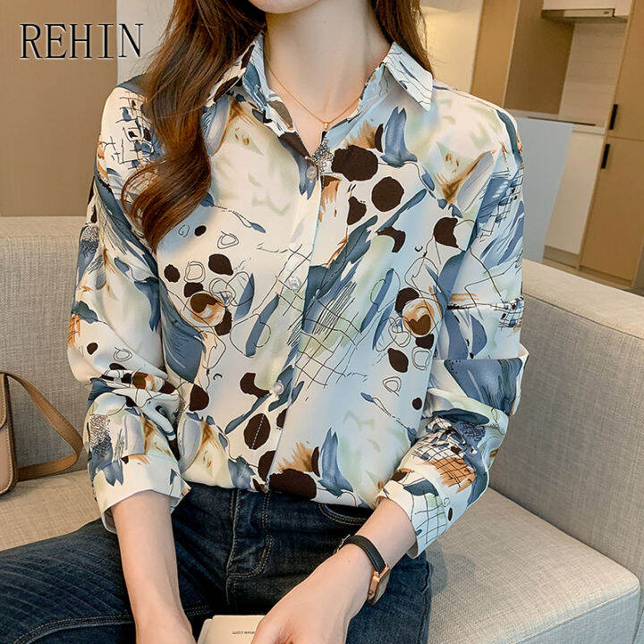 rehin-women-s-top-atumn-new-korean-rafiti-unique-partten-pint-long-sleeved-shirt-lapel-elegant-blouse