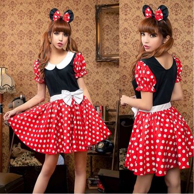 ✙ↂ✽ Women Adult Sexy Cartoon Minnie Mouse Cosplay Costume Polka Dots Halloween Fancy Dress