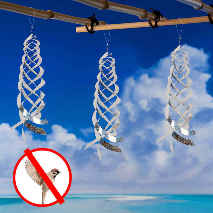 Bird Repellent Spiral Reflectors Silver Mylar Spinner, Hanging
