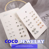 COCOJEWELRY 12คู่เรียบง่าย Rhinestone บอลต่างหูสตั๊ดสำหรับผู้หญิงสาวแฟชั่นเพทายหูชุดเครื่องประดับ