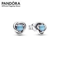 Pandora Sterling silver stud earrings with capri blue crystal เครื่องประดับ ต่างหู ต่างหูเงิน ต่างหูสีเงิน เงิน ต่างหูแพนดอร่า แพนดอร่า