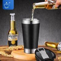 473Ml Cold Beer Cups With Bottle Opener Lid Stainless Steel Thermos Water Coffee Mugs For Tea Thermal Tumblers Drinkware