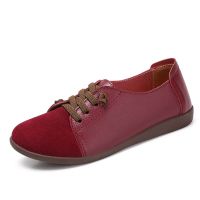 ❃⊙♗ Women Flats Shoes Genuine Leather Shoes Woman Fashion Loafers Sneaker Mixed Color Slip on Lace Up Casual Ladies Shoes Plus Size