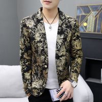 ZZOOI Gold Sequins Blazers for Men Wedding Suit Jakcets Mens Fashion Casual Blazer Mens Evening Dress Jacket Wedding Blazer