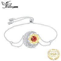 JewelryPalace New Arrival Wheat Star Moon 1ct Created Orange Sapphire 925 Sterling Silver Link Adjustable Bracelet for Woman Charms and Charm Bracelet