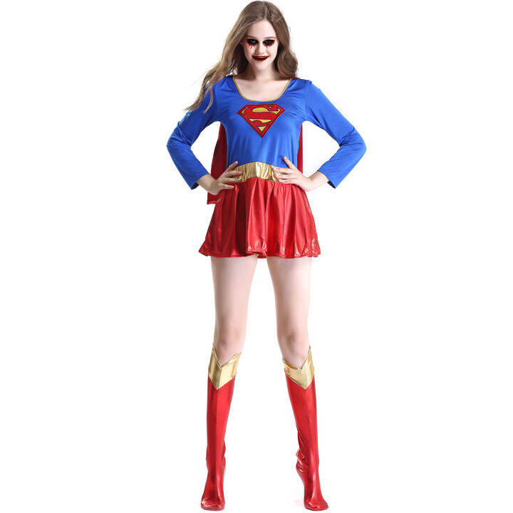 Adult Superwoman Cosplay Costumes Super Girls Dress Cape Shoe Covers Suit Dress Super Hero 8515