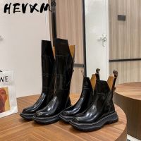 2022 New Arrival Knee High Boots Women Patent Leather Platform Thick Bottom Zipper Round Toe Handmade Autumn Winter Shoes