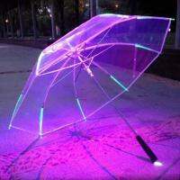 hot【DT】✼  New 8 Rib up Changing Color Umbrella with Flashlight Transparent Handle Straight Parasol