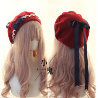 Japanese Kawaii Beret Hat Lolita Teenage heart Sweet Woolen Handmade Cute Lace Bowknot Warm Autumn Winter Painter Hat Headdress