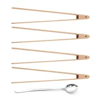 4 Packs 12 Inch Wood Toaster Tongs Kitchen Tongs &amp; New 1Pc Long Handle Stainless Steel Tea Coffee Spoon