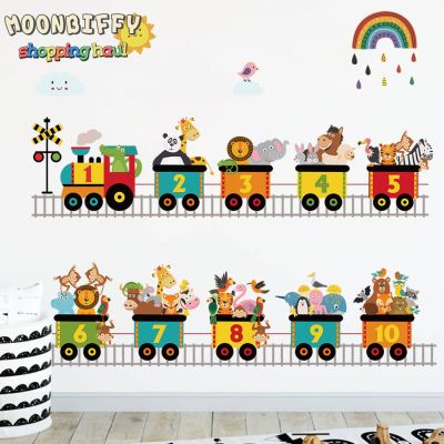 Cartoon Train Animal Car Traffic Transport Wall Sticker PVC Rainbow Balloon Wall Decals for Nursery Kids Living Room Decors