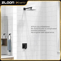 Zloon สีดำแปรงทอง10นิ้วหัวฝักบัวสายฝนสแควร์โครเมี่ยมติดผนังฝนสแตนเลสฝักบัวชุดฝักบัวสายฝน